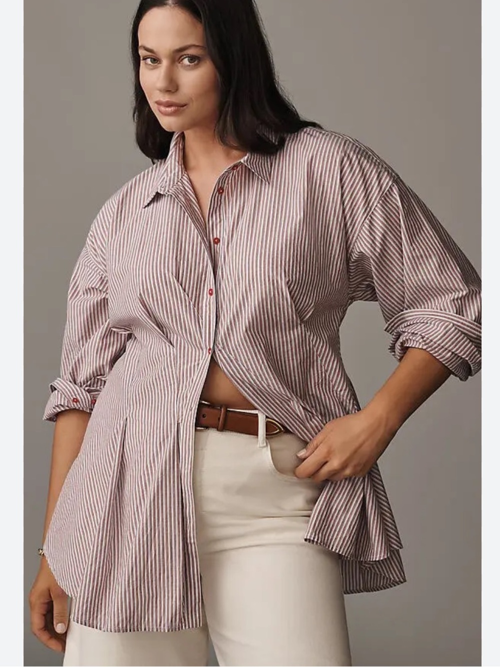 MAEVE by anthropology Long-Sleeve Waisted Buttondown striped Shirt size large